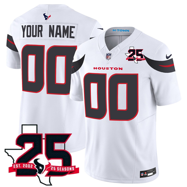 Women's Houston Texans Active Player Custom White 2026 25th Anniversary Patch Vapor F.U.S.E. Limited Stitched Jersey